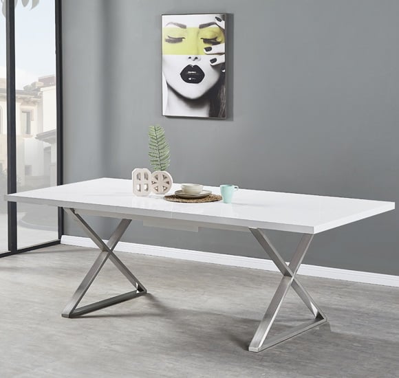 Photo of Mayline extending high gloss dining table in white